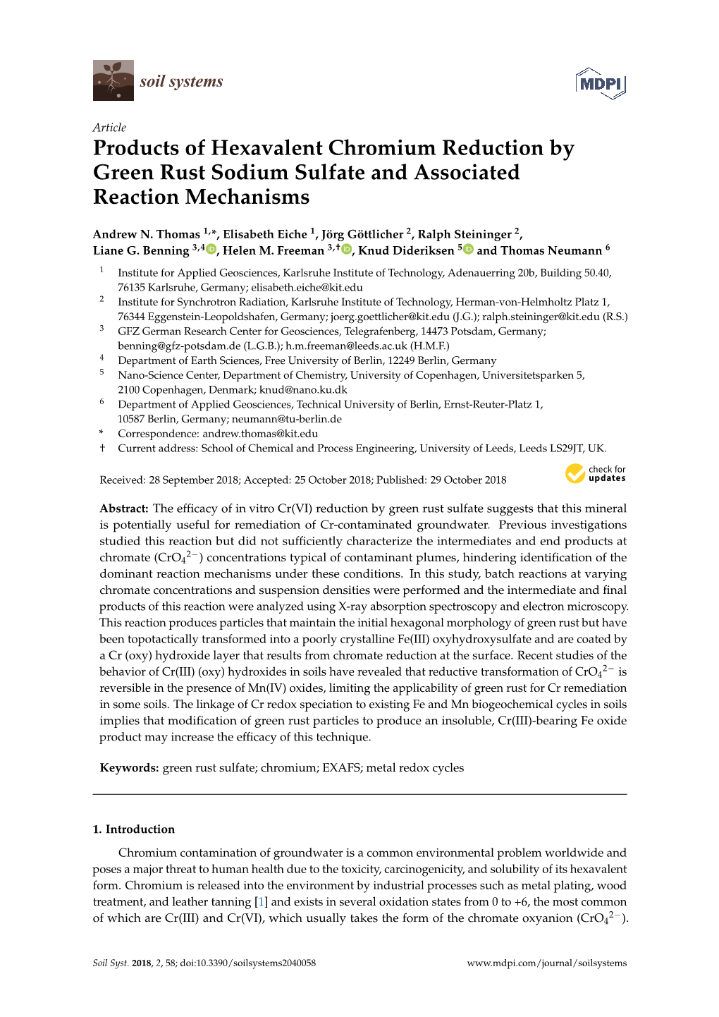 Products of Hexavalent Chromium Reduction by Green Rust Sodium Sulfate and Associated Reaction Mechanisms