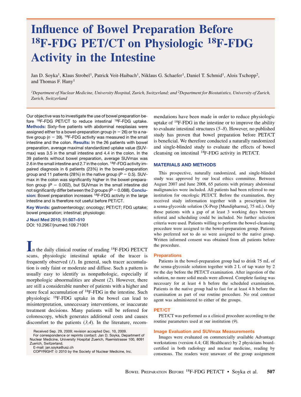 Influence of Bowel Preparation Before 18F-FDG PET/CT on Physiologic