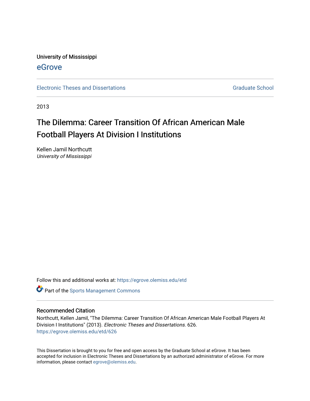 Career Transition of African American Male Football Players at Division I Institutions