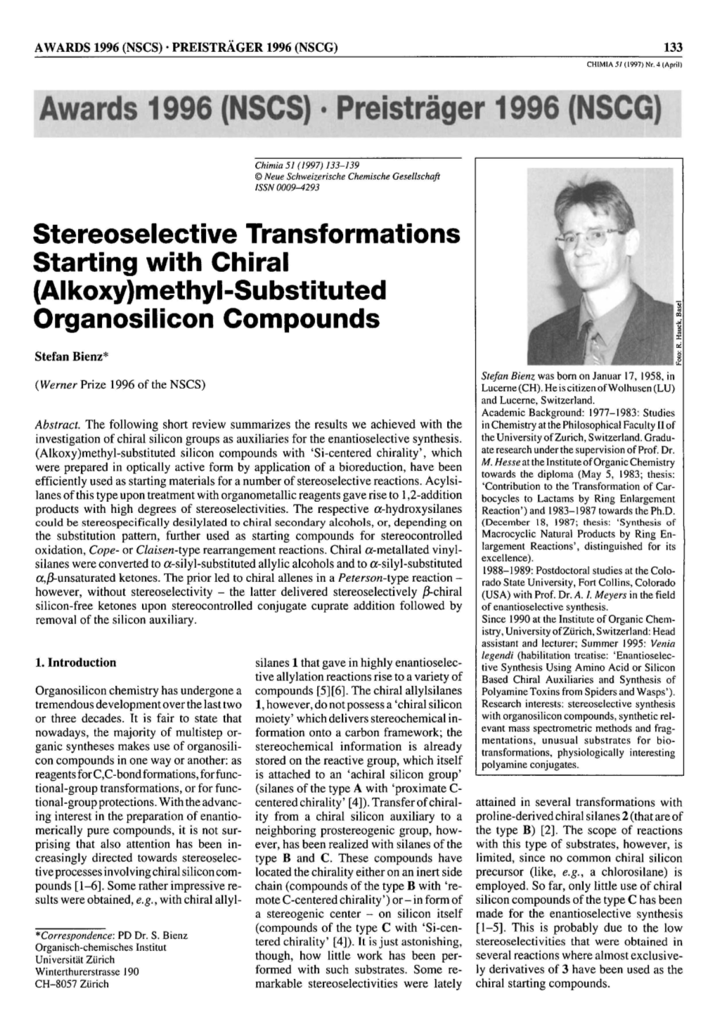 Stereoselective Transformations Starting with Chiral (Aikoxy)Methyl-Substituted Organosilicon Compounds