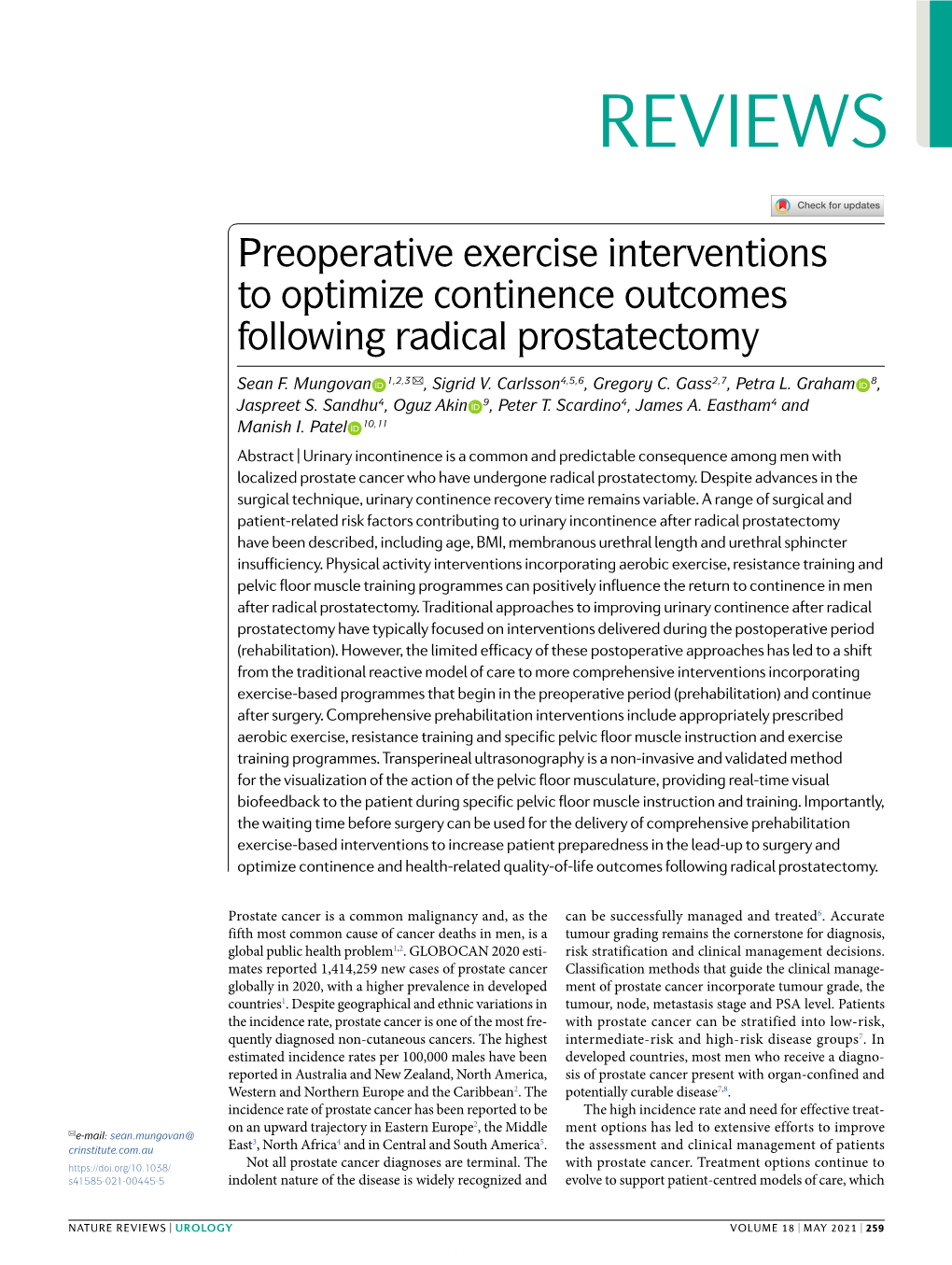 Preoperative Exercise Interventions to Optimize Continence Outcomes Following Radical Prostatectomy