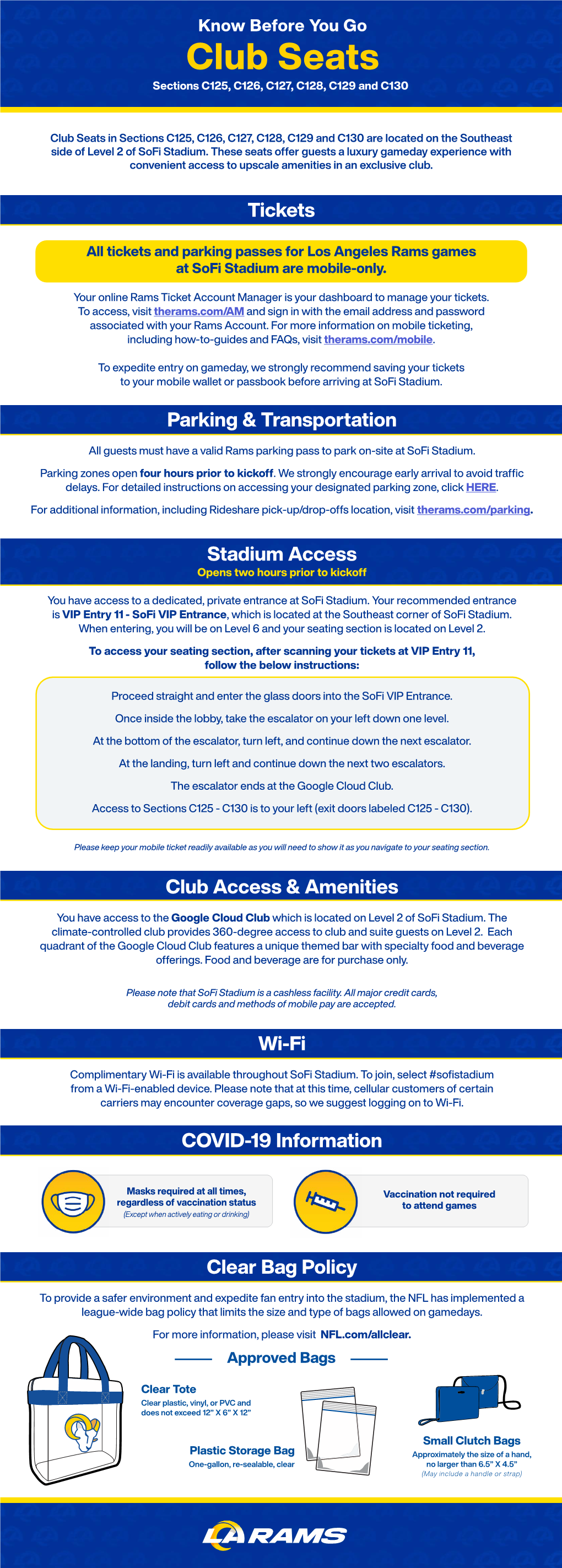 Club Seats Sections C125, C126, C127, C128, C129 and C130