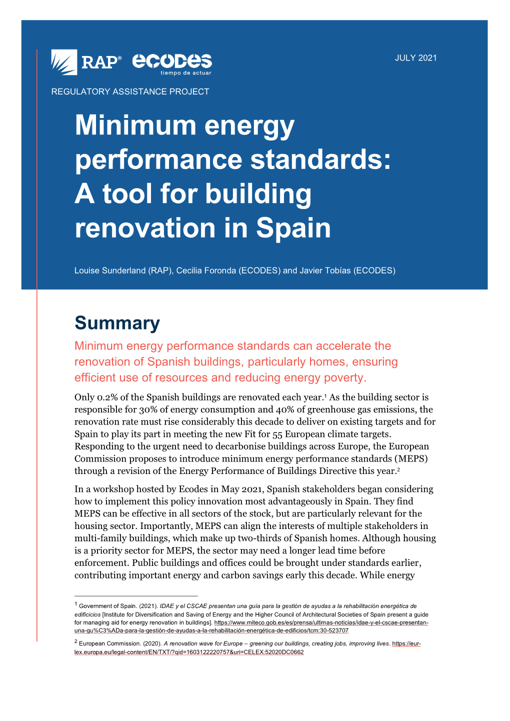 Minimum Energy Performance Standards: a Tool for Building Renovation in Spain
