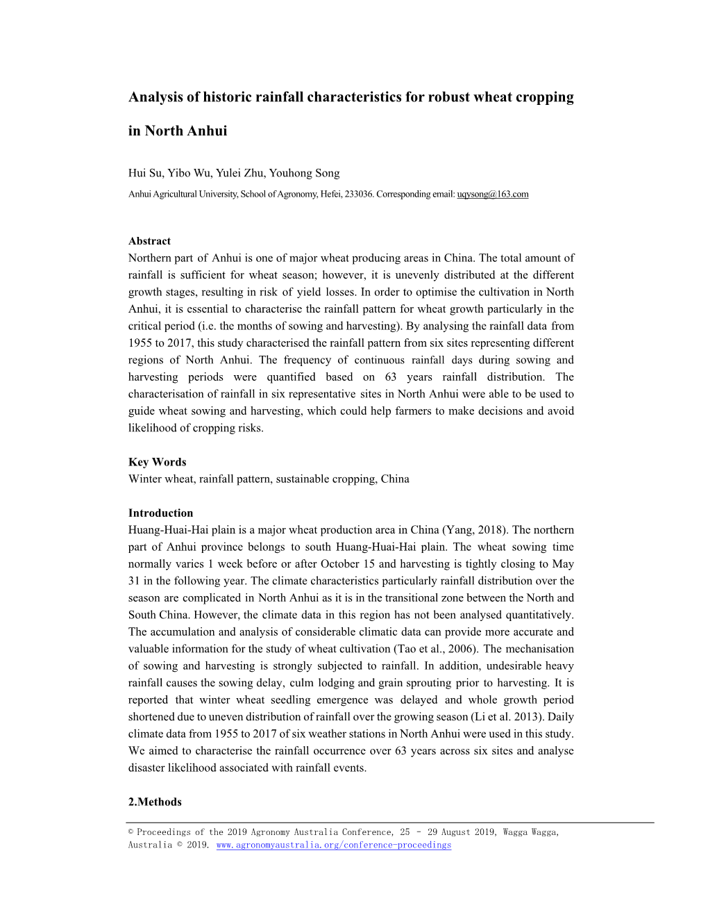 Analysis of Historic Rainfall Characteristics for Robust Wheat Cropping in North Anhui