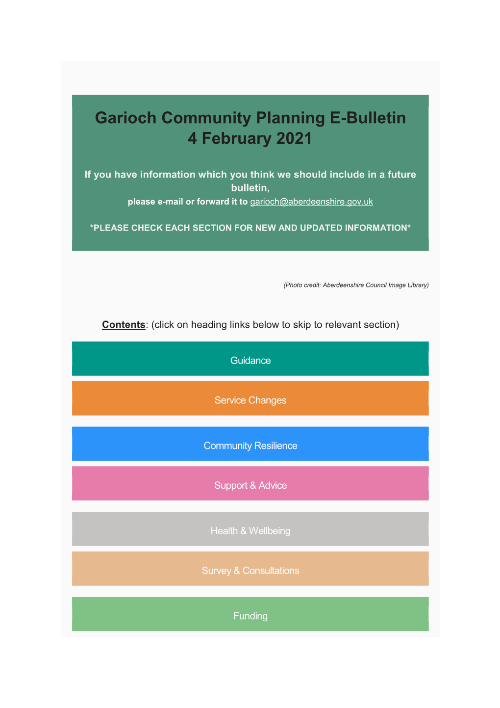 Garioch Community Planning E-Bulletin 4 February 2021