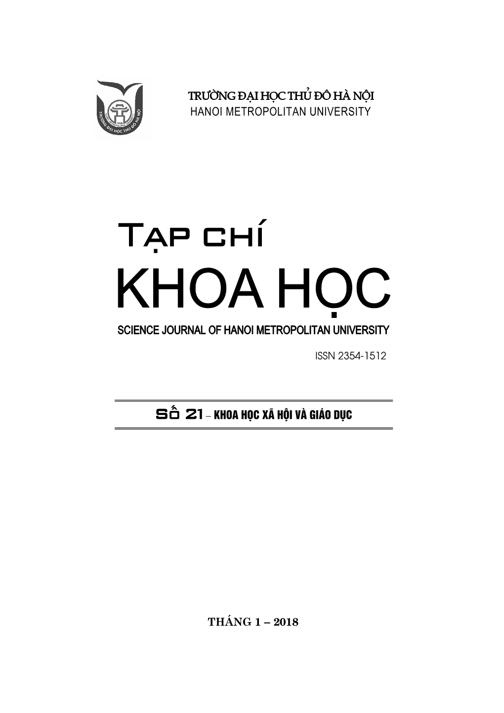 TẠP CHÍ KHOA HỌC  SỐ 21/2018 1 TR¦Êng §¹I Häc Thñ ®« Hµ Néi Hanoi Metropolitan University