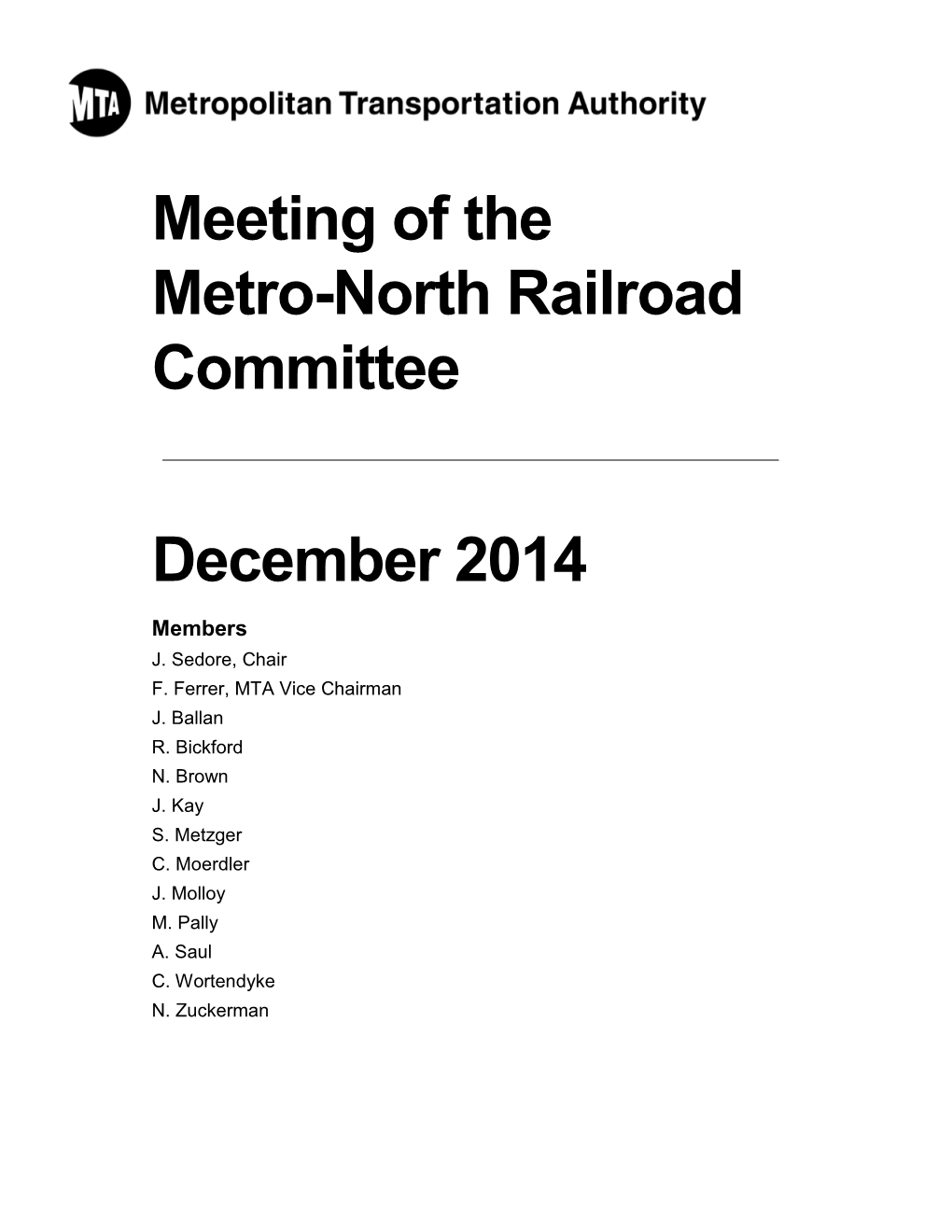 Meeting of the Metro-North Railroad Committee December 2014