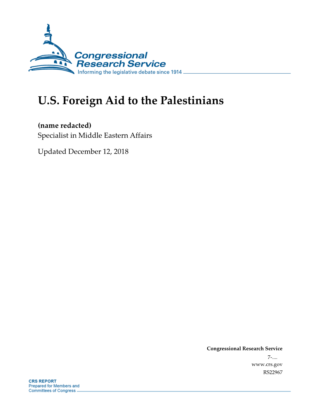 U.S. Foreign Aid to the Palestinians