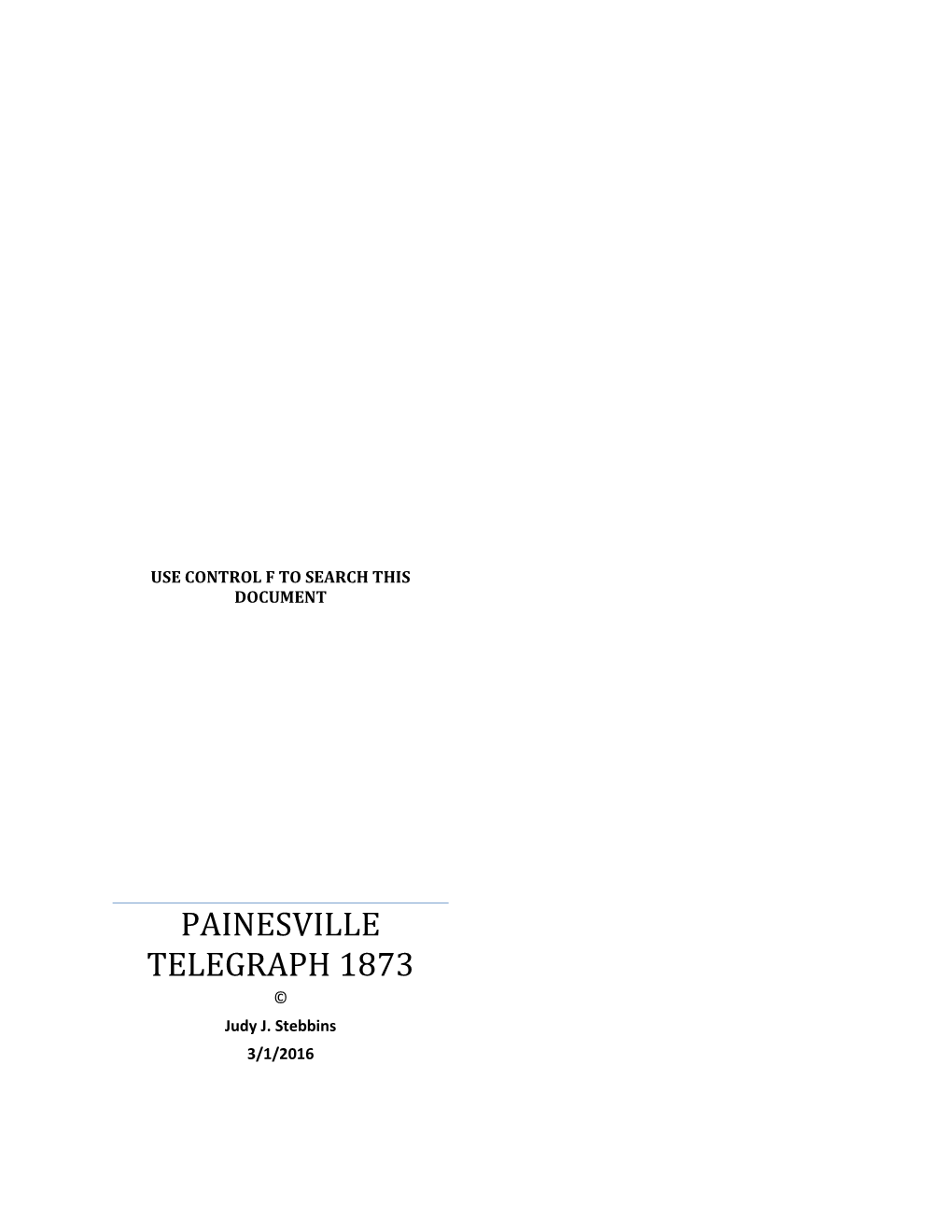 PAINESVILLE TELEGRAPH 1873 © Judy J