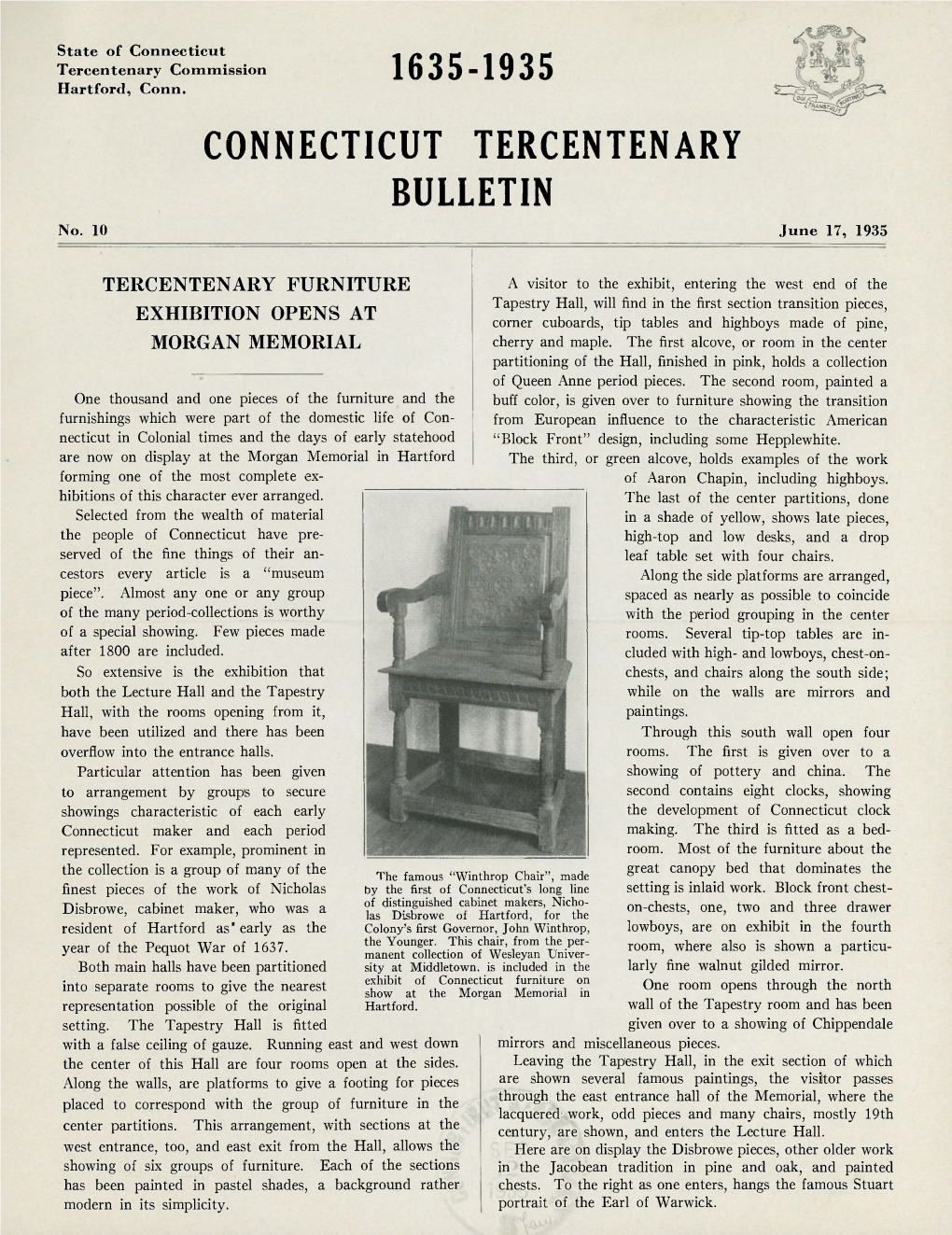 CONNECTICUT TERCENTENARY BULLETIN No