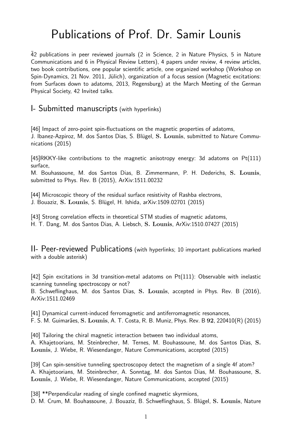 Publications of Prof. Dr. Samir Lounis