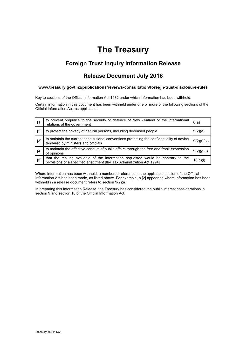 Foreign Trust Inquiry Information Release