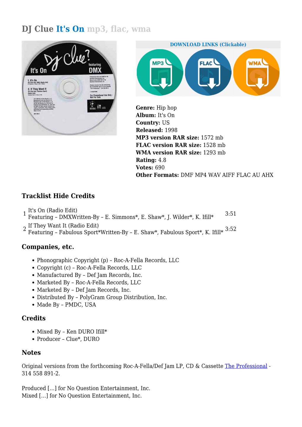 DJ Clue Featuring Not on Label TTR-1050 Featuring DMX - It's on (12", TTR-1050 US 1999 (TTR Series) DMX Unofficial)