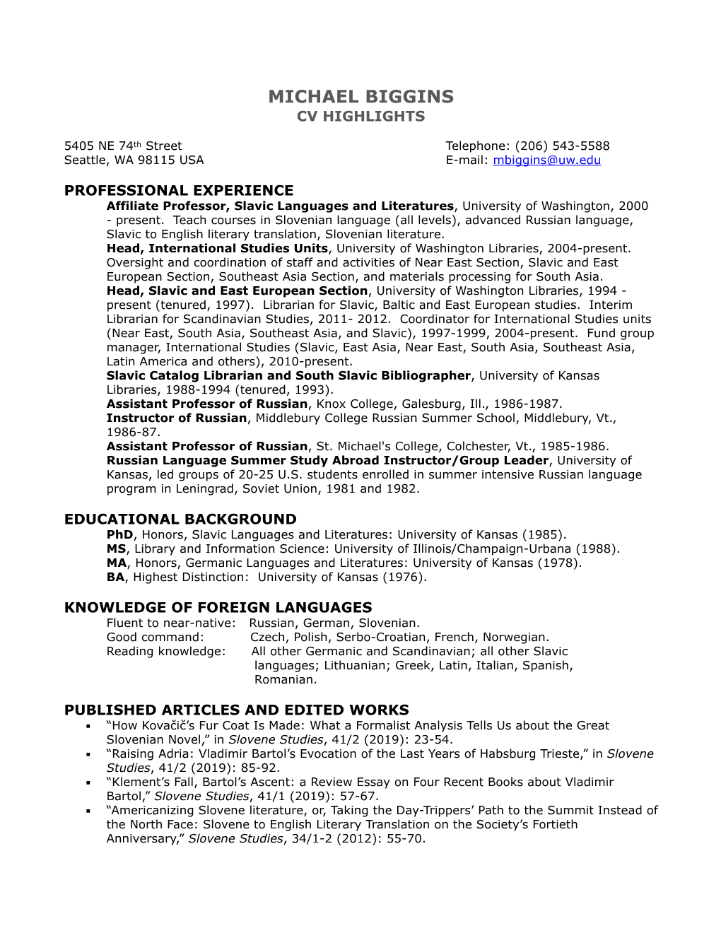 Michael Biggins Cv Highlights