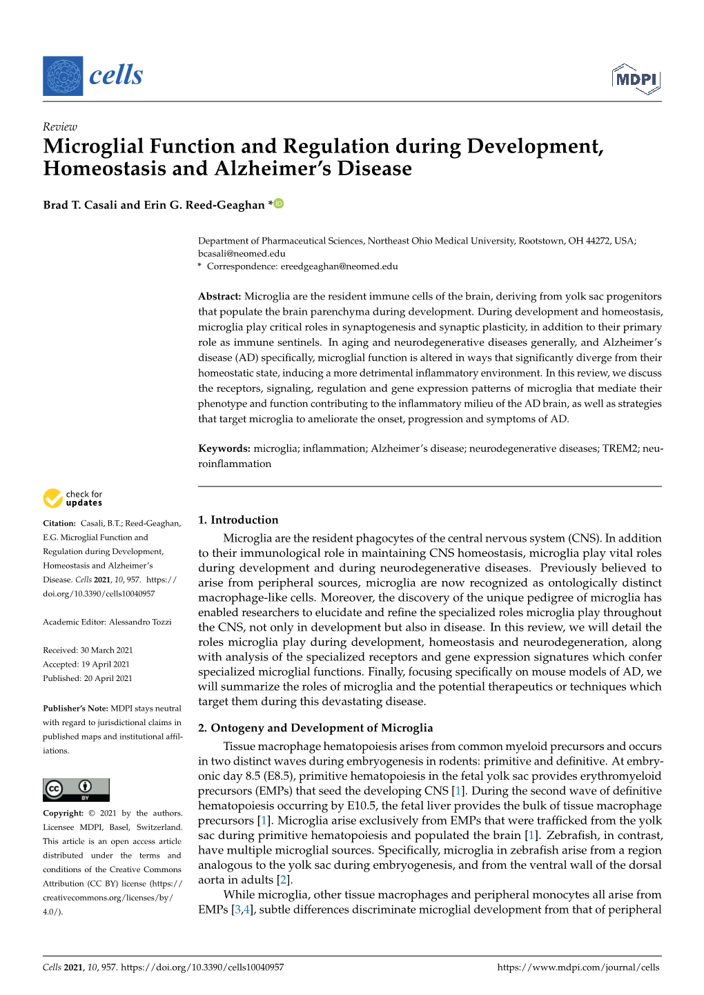 Microglial Function and Regulation During Development, Homeostasis and Alzheimer’S Disease