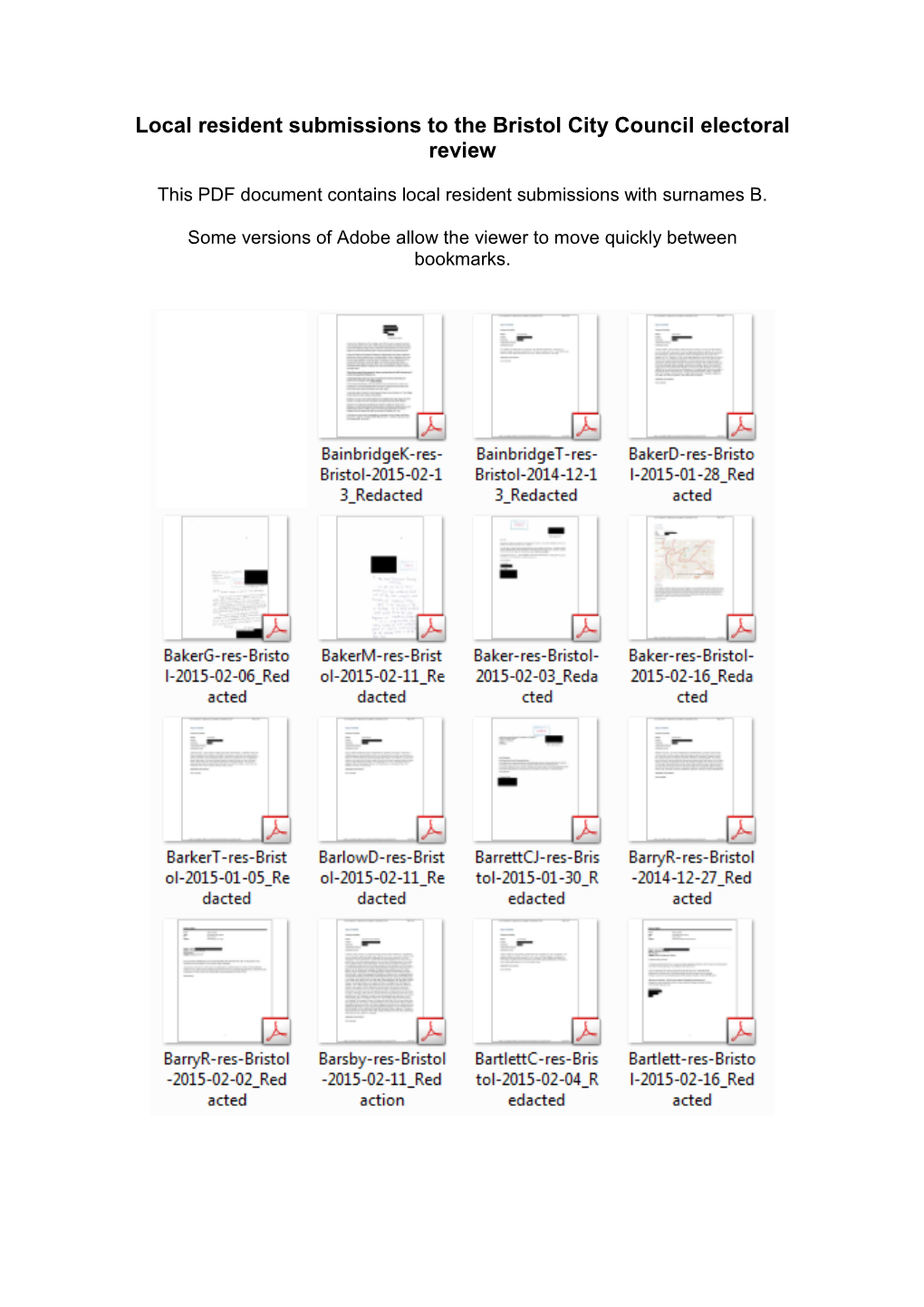 Local Resident Submissions to the Bristol City Council Electoral Review