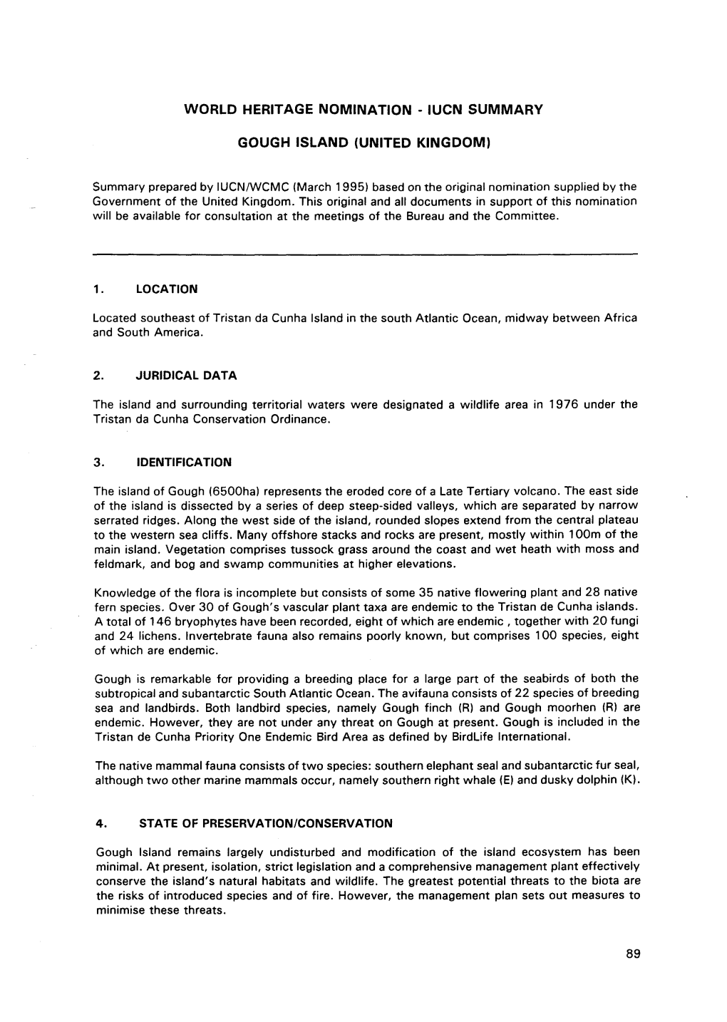 Iucn Summary Gough Island (United Kingdom) 2