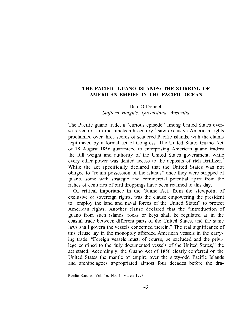 The Pacific Guano Islands: the Stirring of American Empire in the Pacific Ocean