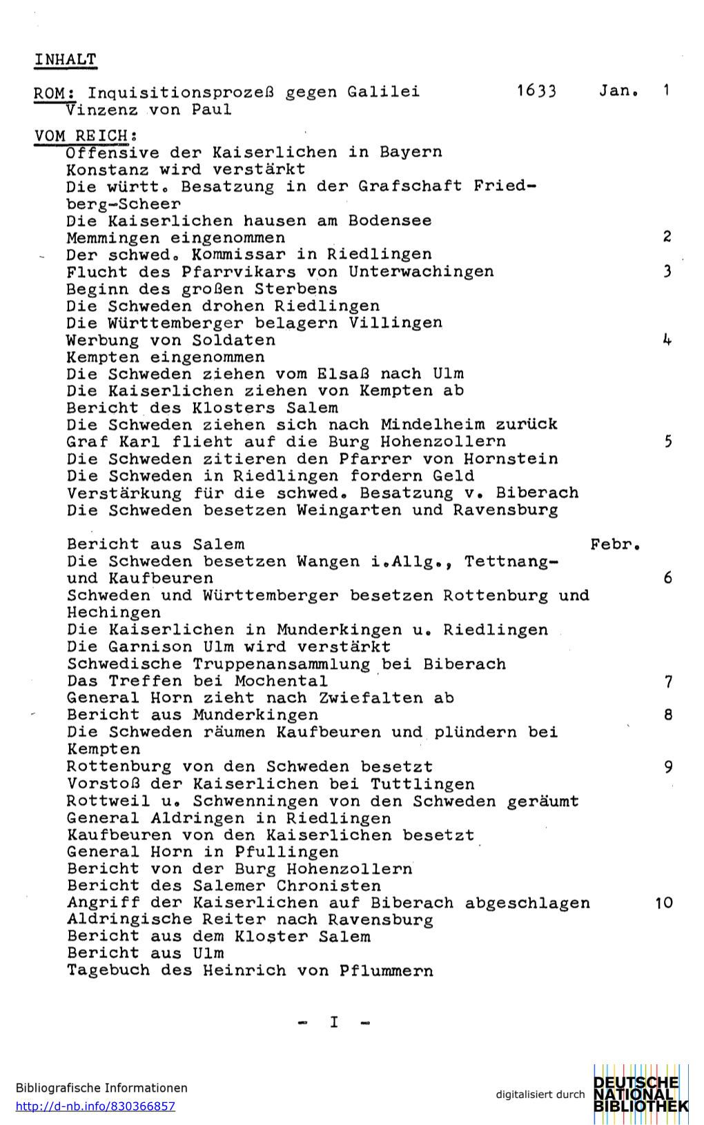 INHALT ROM: Inquisitionsprozeß Gegen Galilei 1633 Jan, 1 Vinzenz