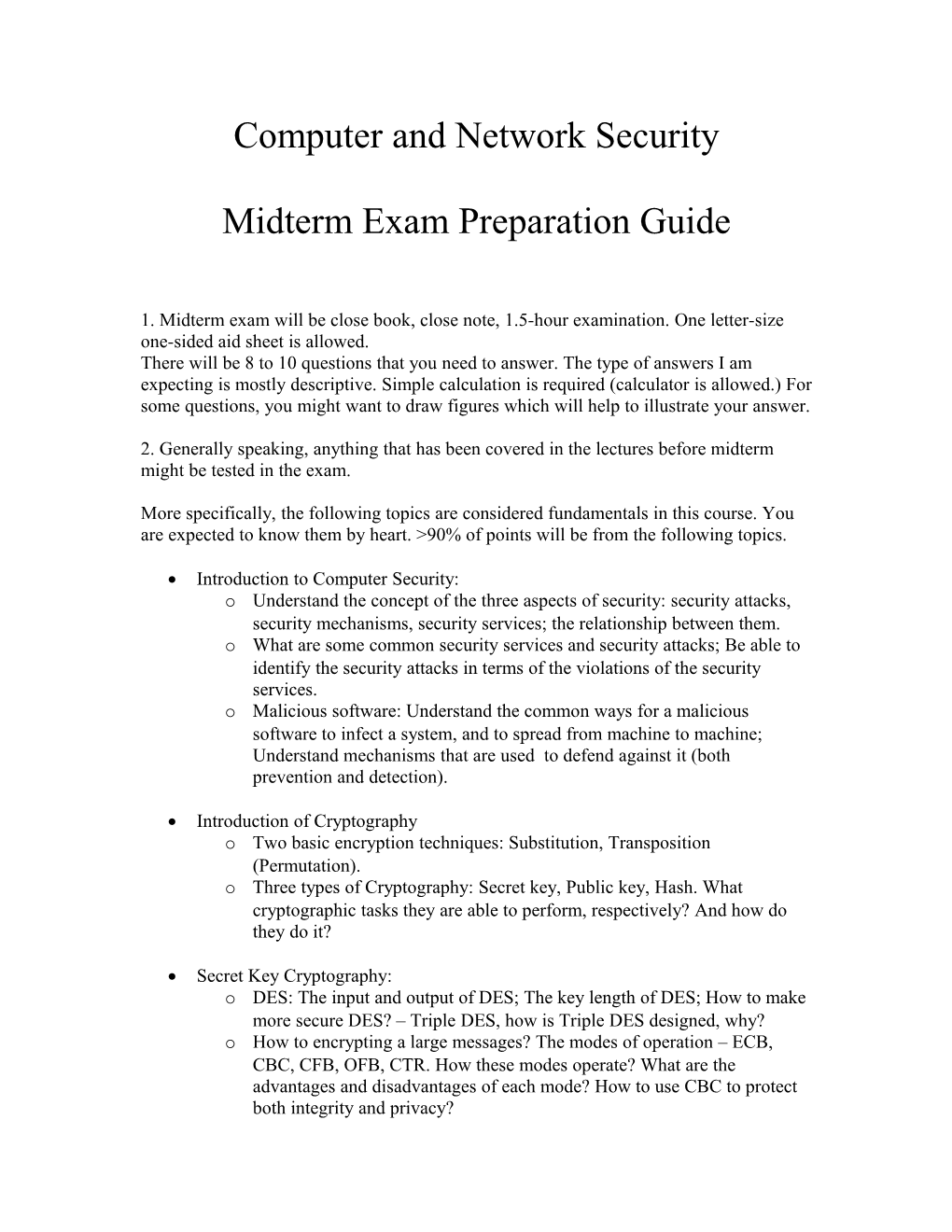 Midterm Exam Preparation Guide