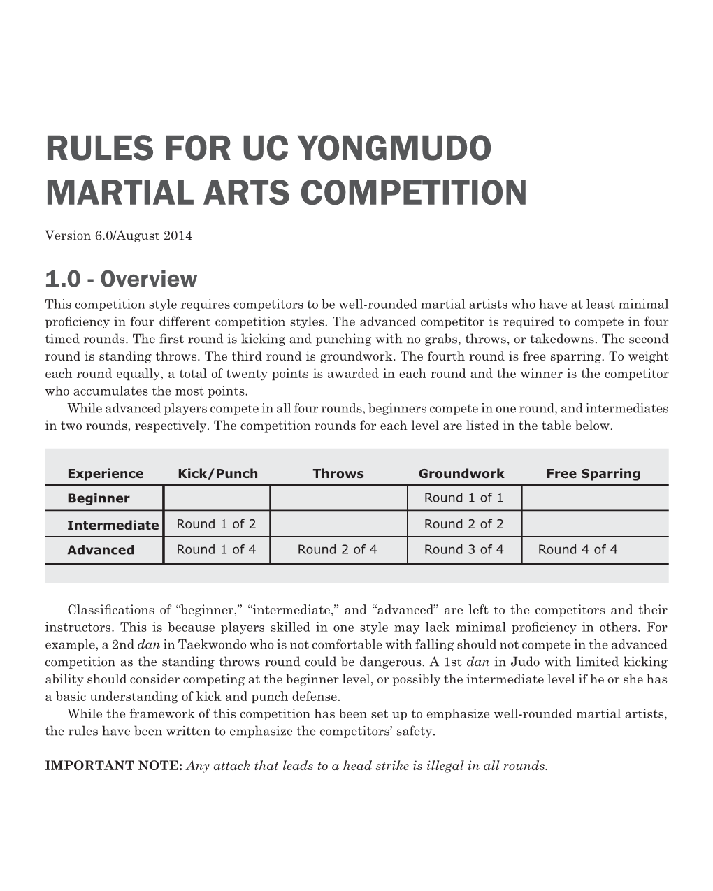 Rules for UC Yongmudo Martial Arts Competition