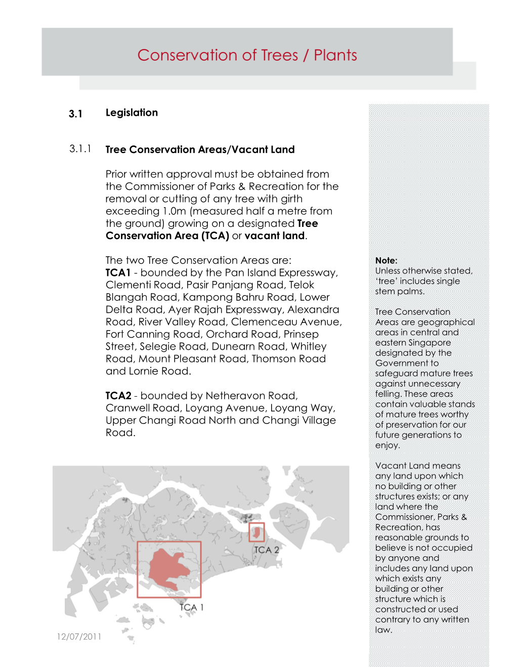 Legislation Tree Conservation Areas/Vacant Land Prior Written