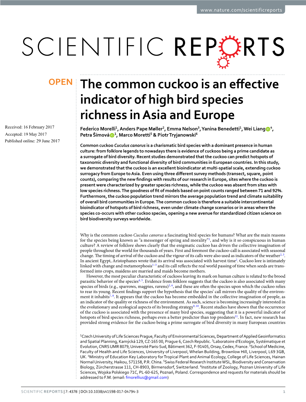 The Common Cuckoo Is an Effective Indicator of High Bird Species