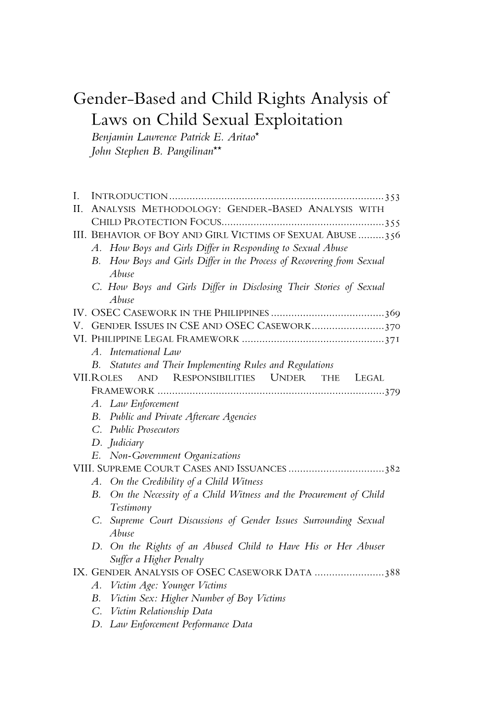 Gender-Based and Child Rights Analysis of Laws on Child Sexual Exploitation Benjamin Lawrence Patrick E