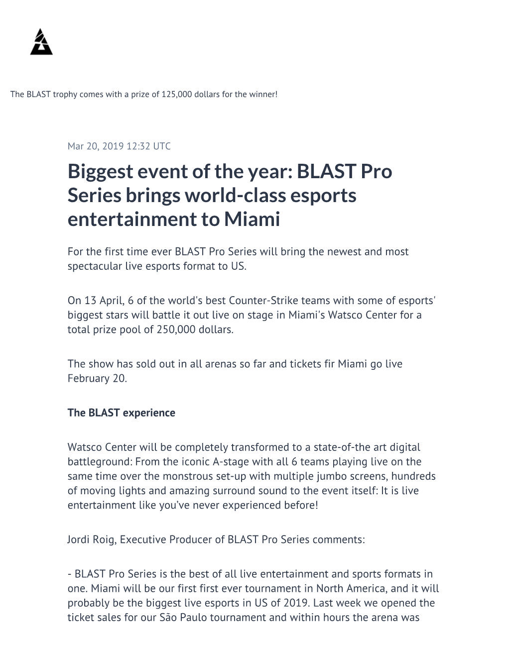 BLAST Pro Series Brings World-Class Esports Entertainment to Miami