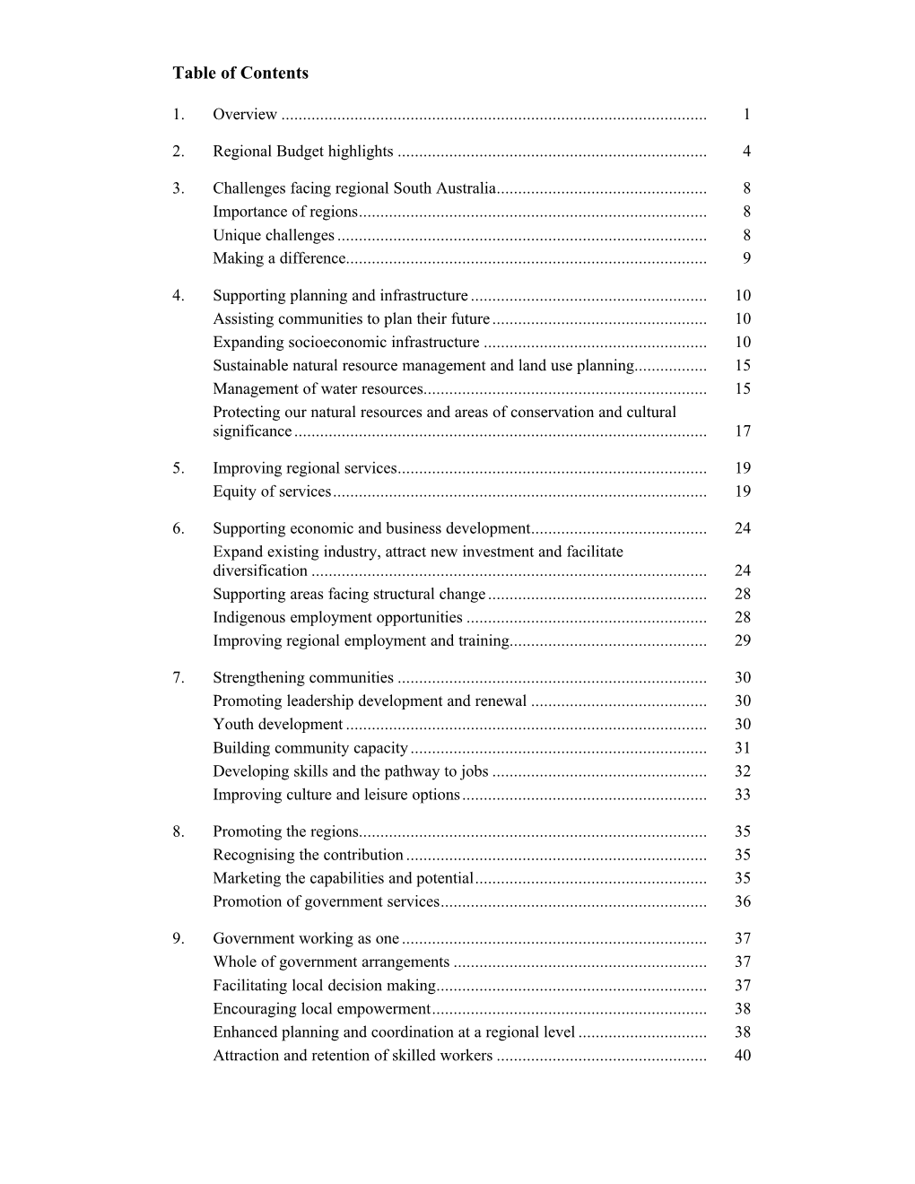 Regional Statement Released As Part of the Budget Papers