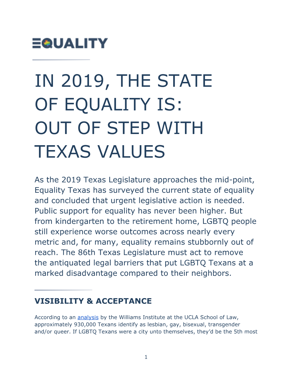 In 2019, the State of Equality Is: out of Step with Texas Values