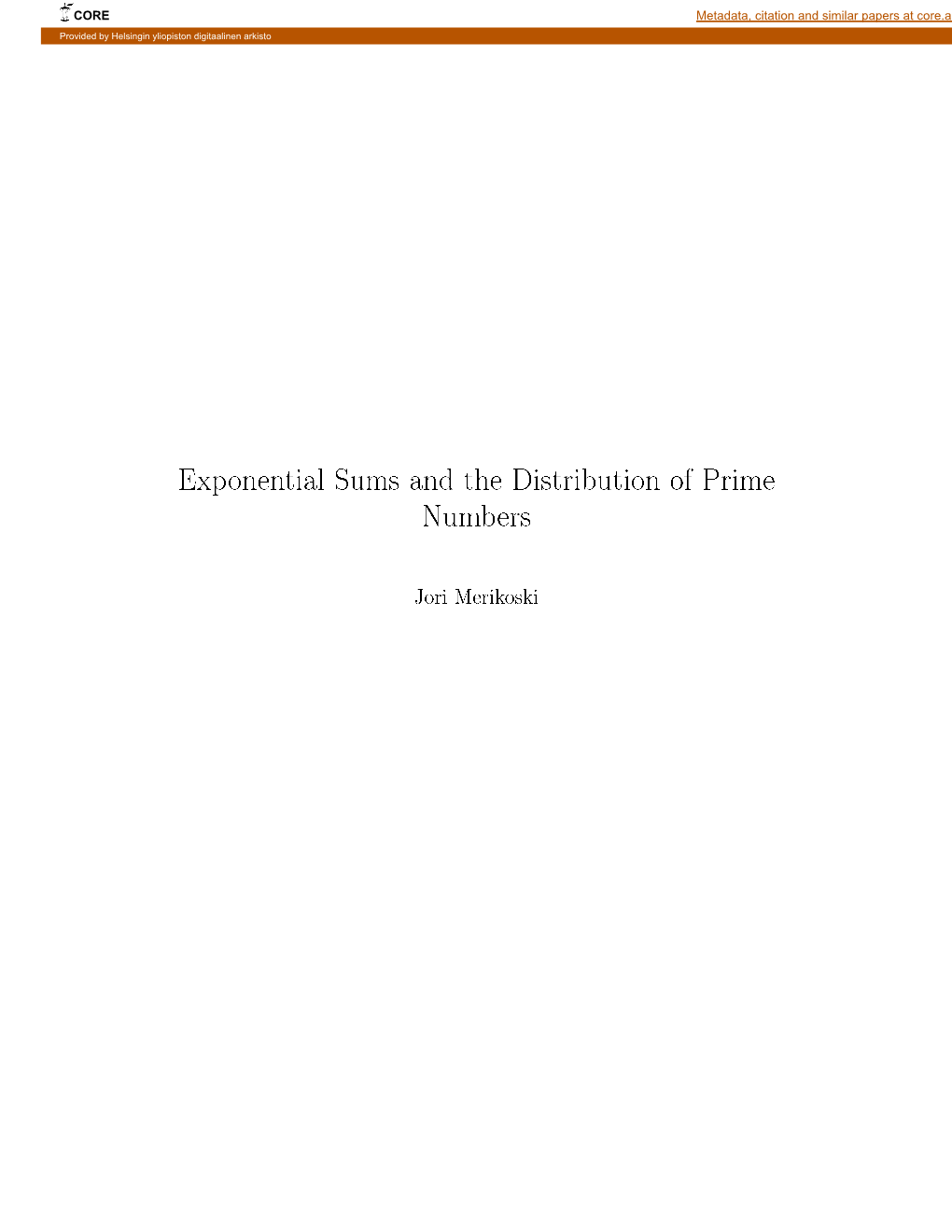 Exponential Sums and the Distribution of Prime Numbers