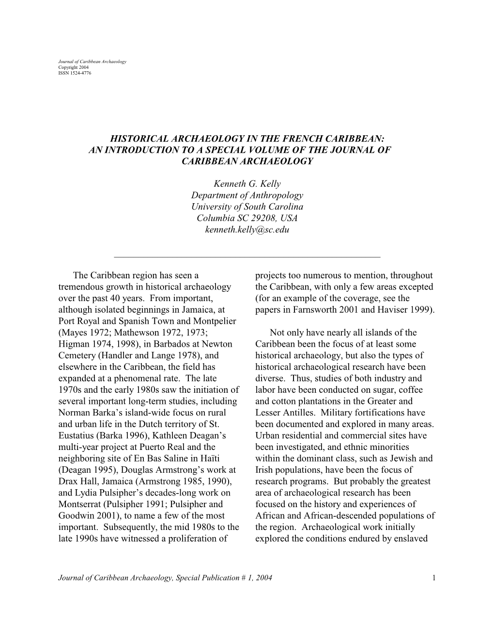 Historical Archaeology in the French Caribbean: an Introduction to a Special Volume of the Journal of Caribbean Archaeology