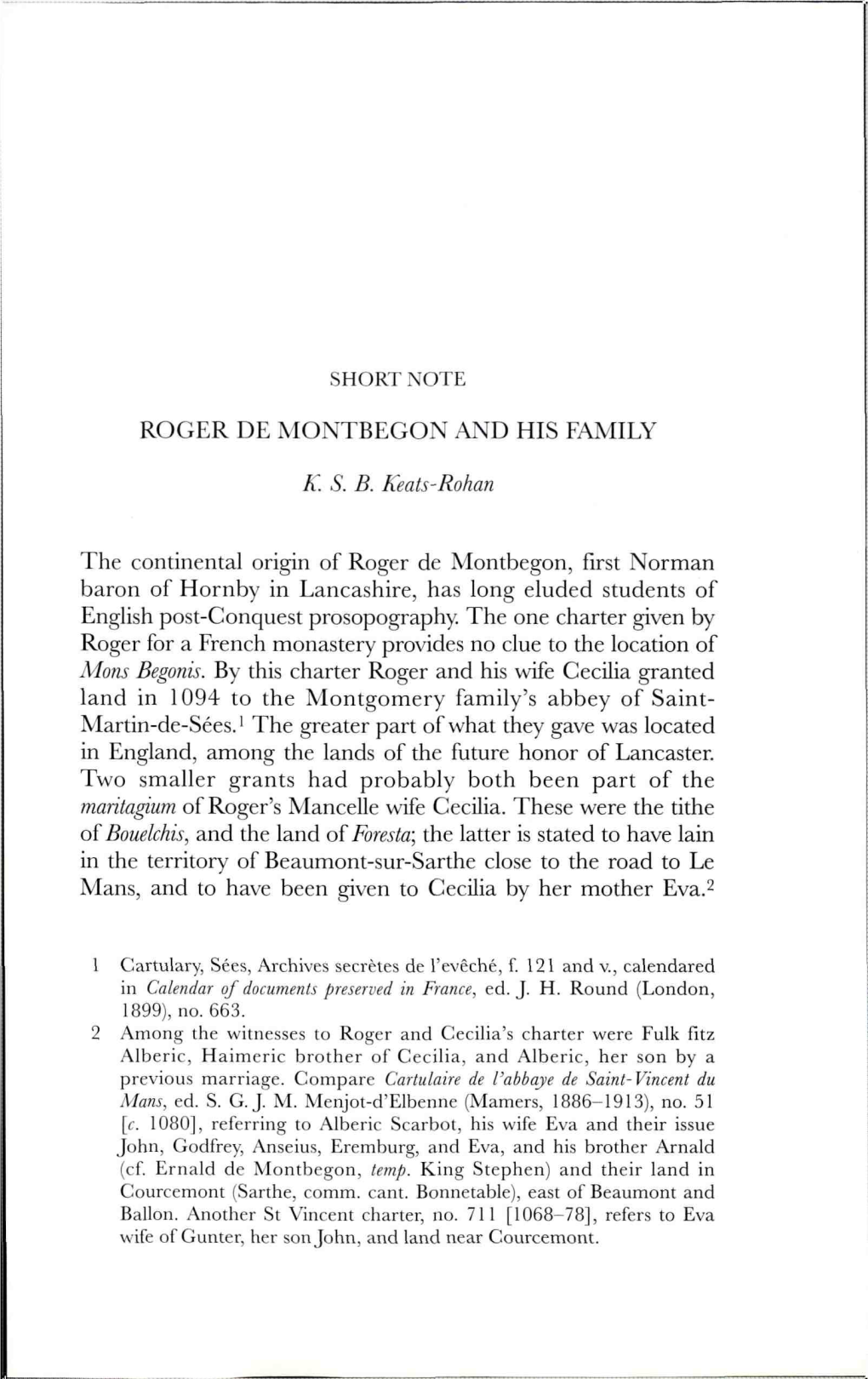 Roger De Montbegon and His Family