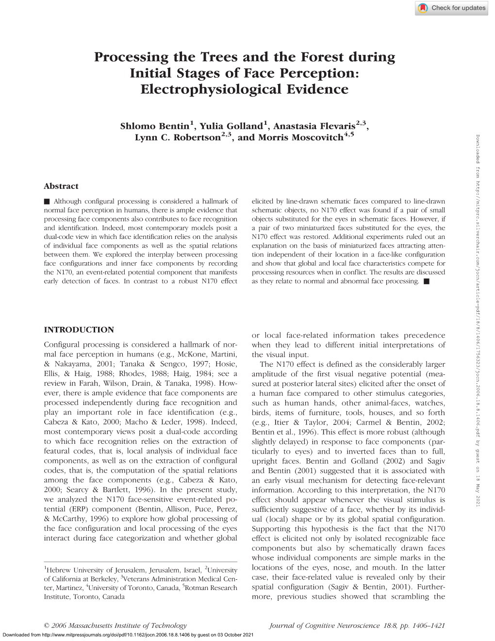 Processing the Trees and the Forest During Initial Stages of Face Perception: Electrophysiological Evidence