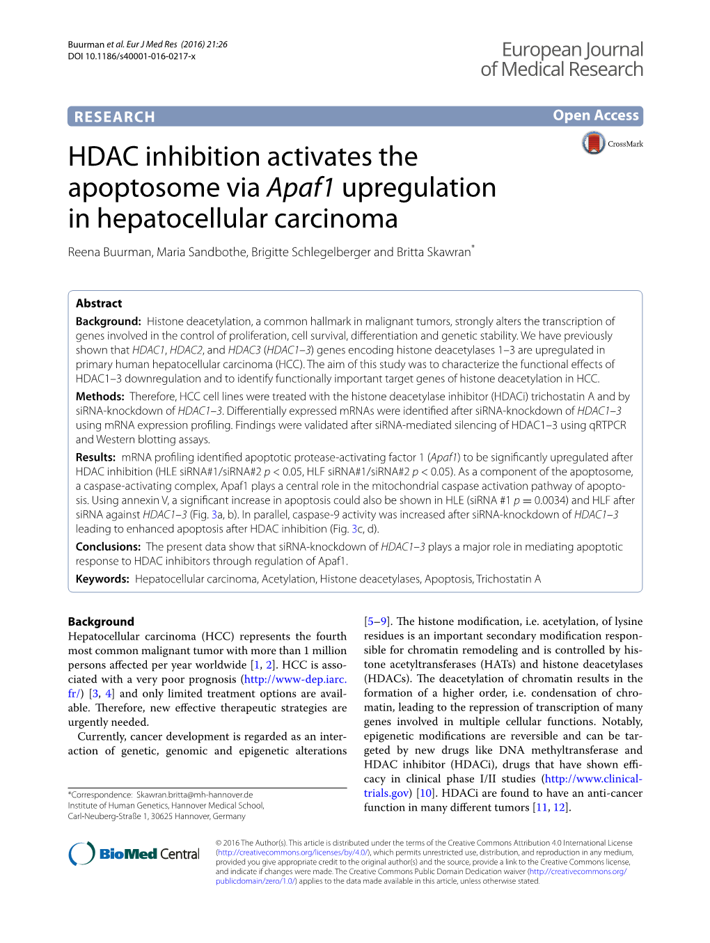 HDAC Inhibition Activates the Apoptosome Via Apaf1 Upregulation
