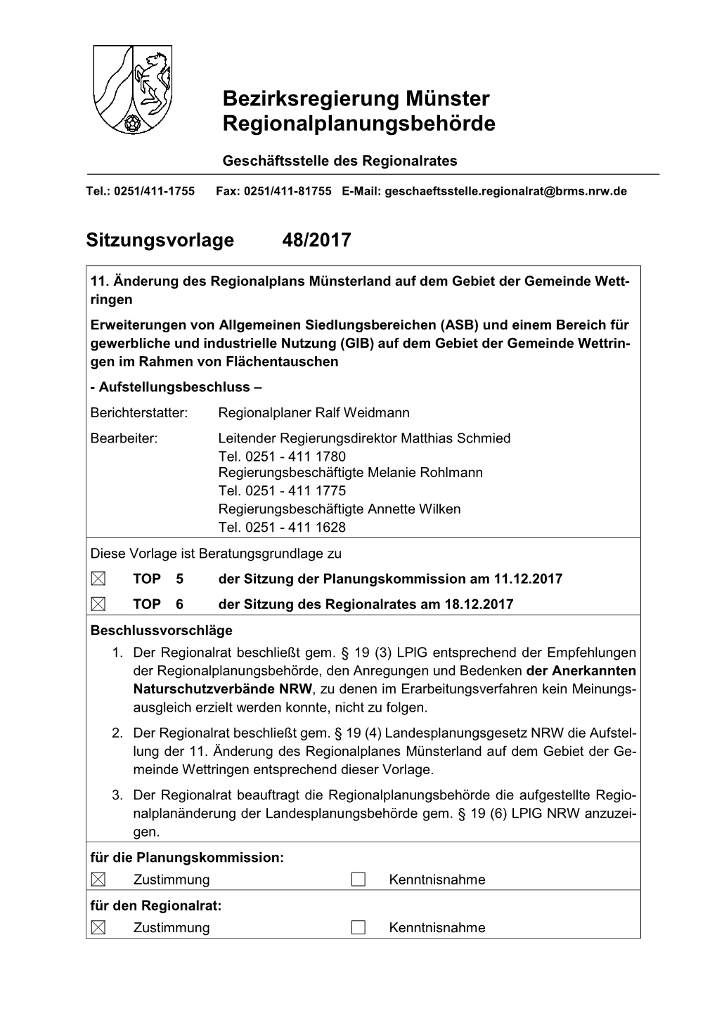 Bezirksregierung Münster Regionalplanungsbehörde