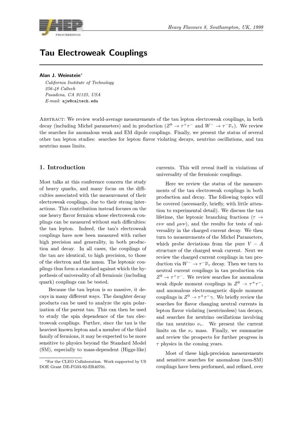 Tau Electroweak Couplings