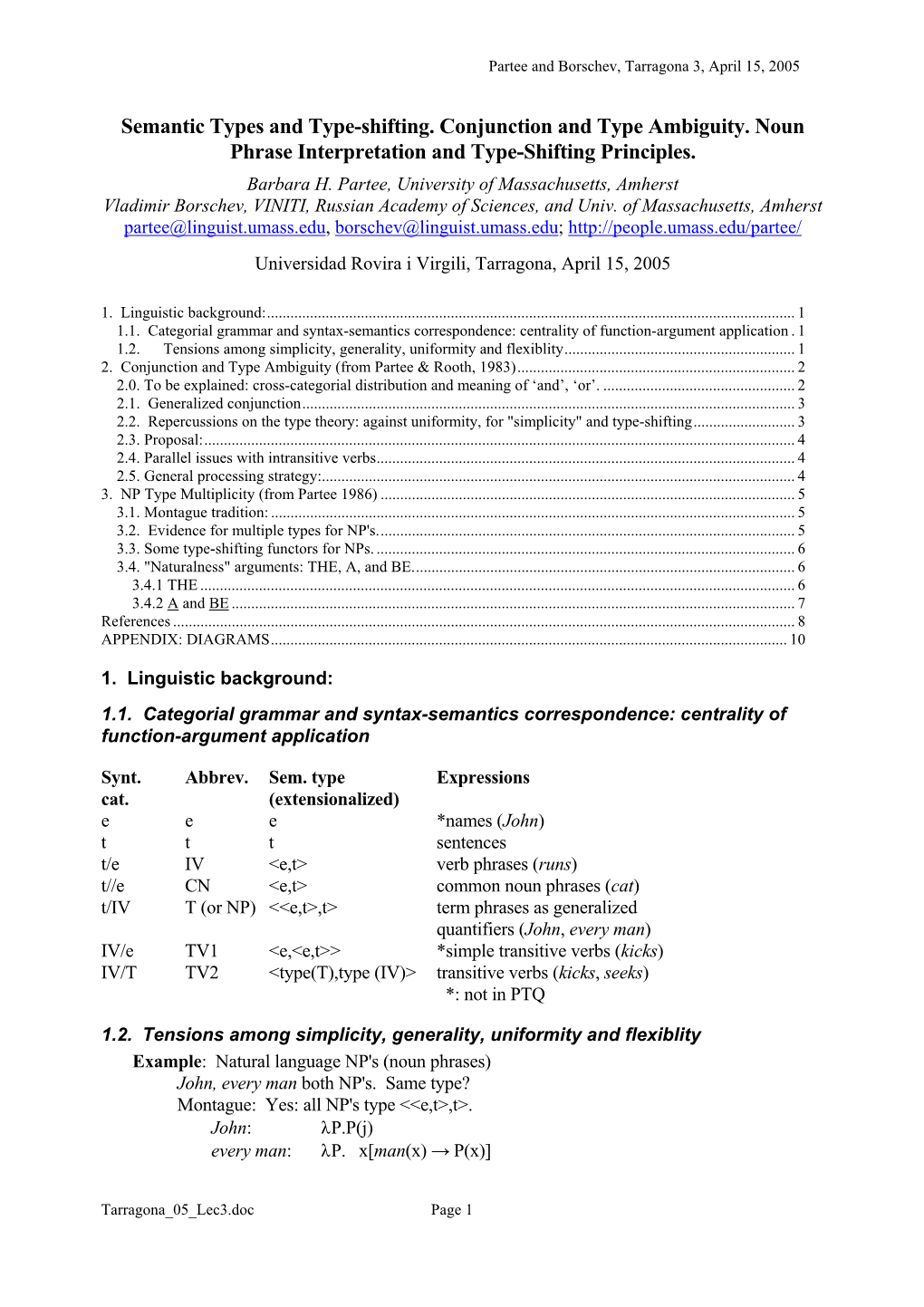 Semantic Types and Type-Shifting. Conjunction and Type Ambiguity