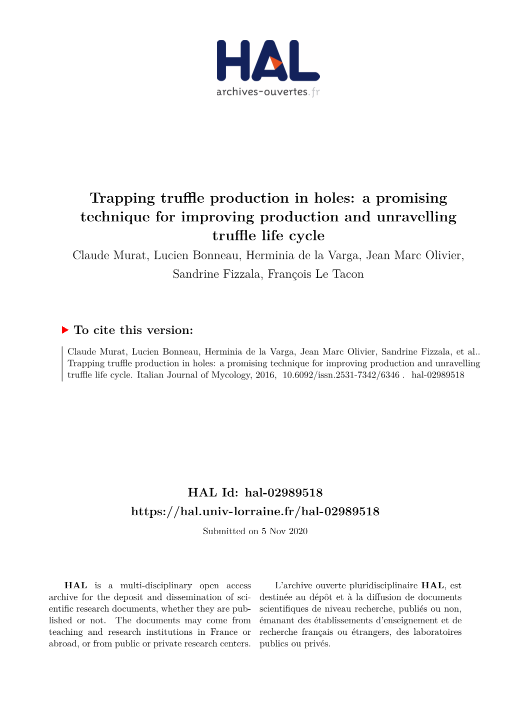 Trapping Truffle Production in Holes: a Promising Technique for Improving