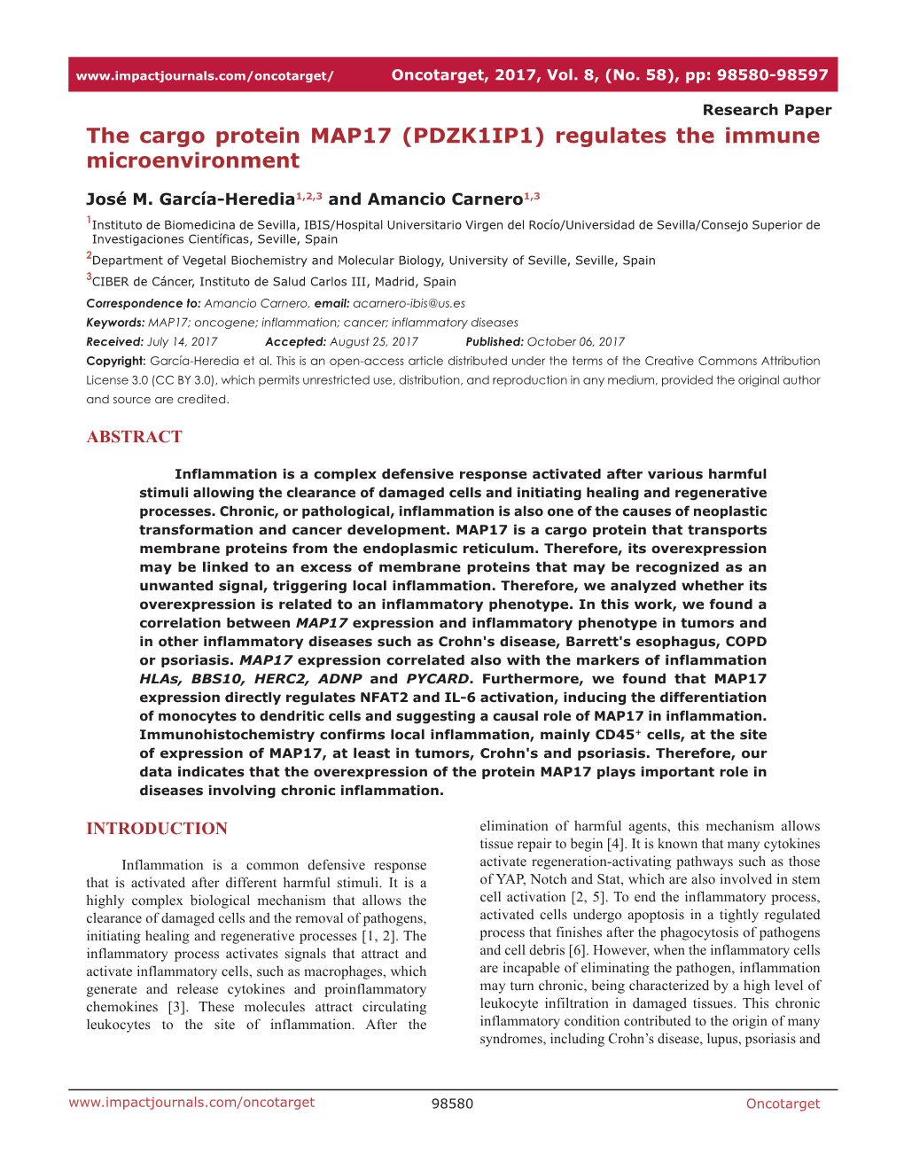 The Cargo Protein MAP17 (PDZK1IP1) Regulates the Immune Microenvironment