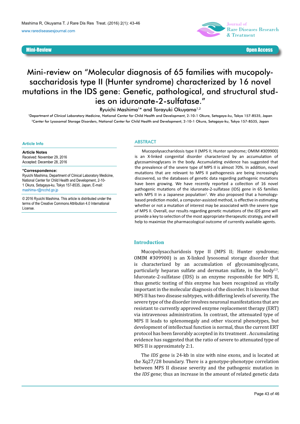Mini-Review on “Molecular Diagnosis of 65 Families With