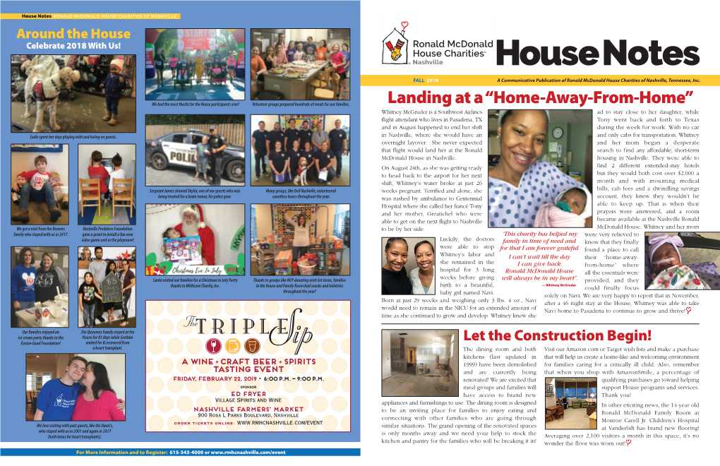 FALL 2018 a Communicative Publication of Ronald Mcdonald House Charities of Nashville, Tennessee, Inc