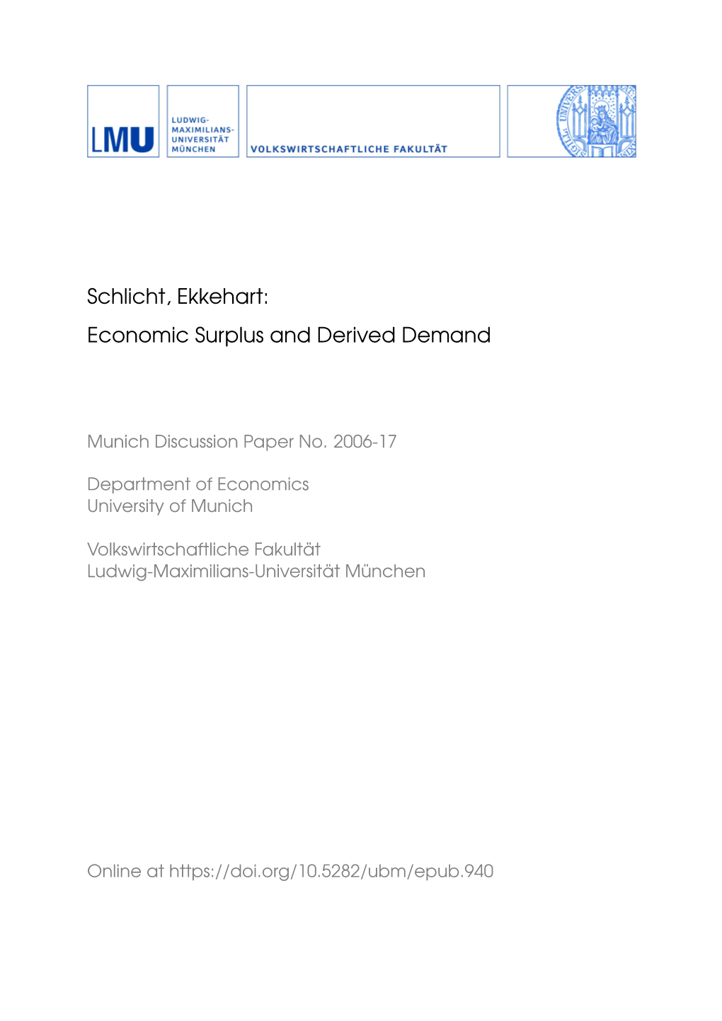 Schlicht, Ekkehart: Economic Surplus and Derived Demand