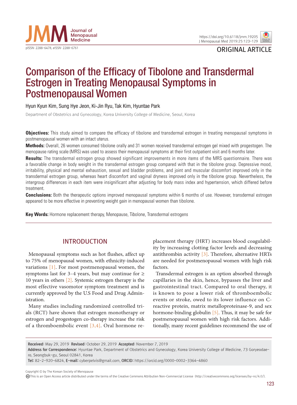 Comparison of the Efficacy of Tibolone and Transdermal Estrogen in Treating Menopausal Symptoms in Postmenopausal Women