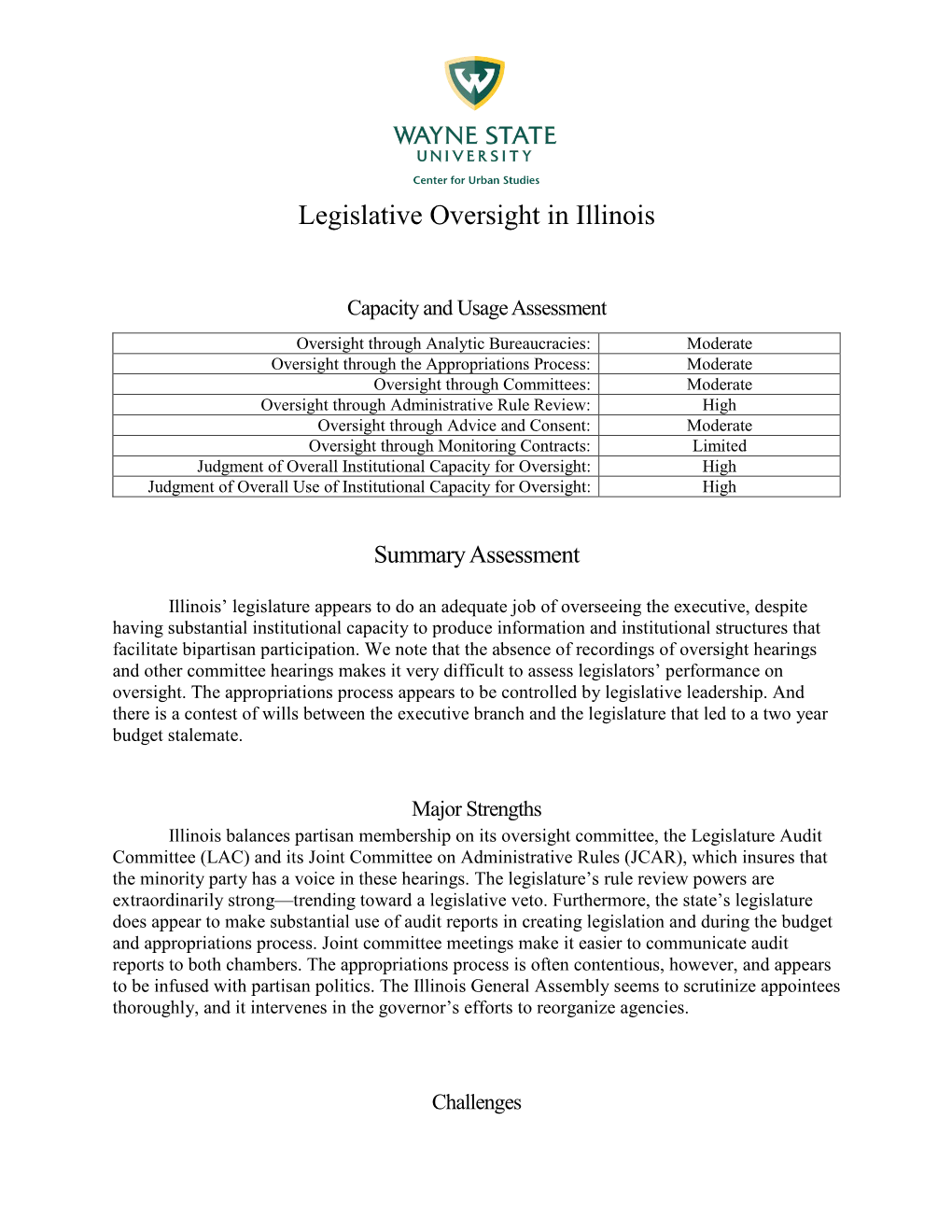 Legislative Oversight in Illinois