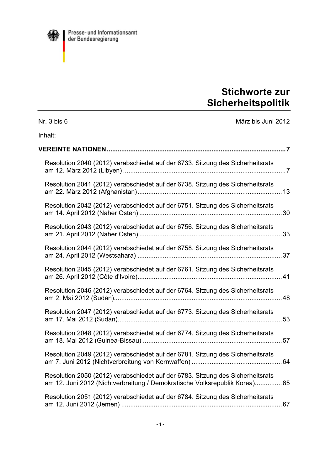 Stichworte Zur Sicherheitspolitik