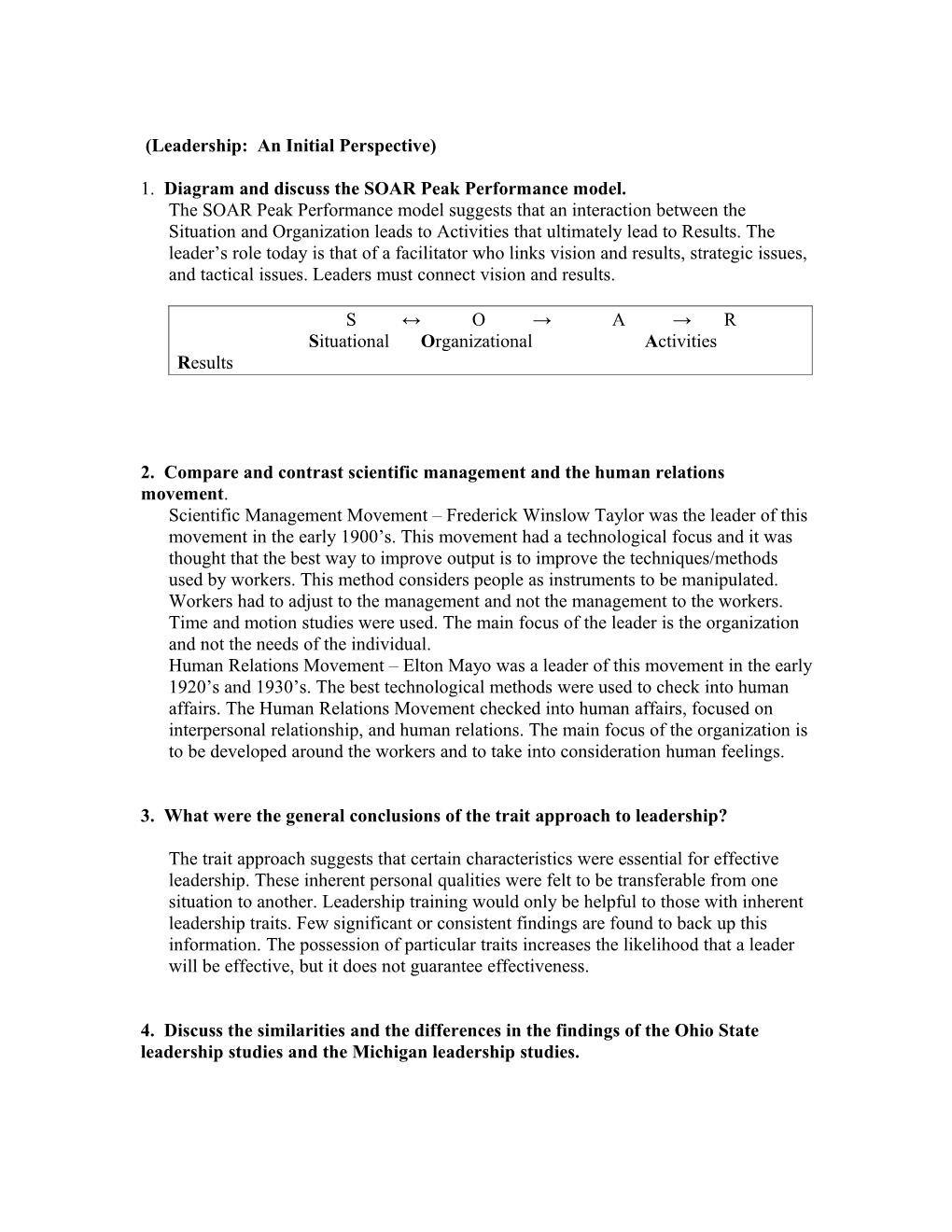 1. Diagram and Discuss the SOAR Peak Performance Model