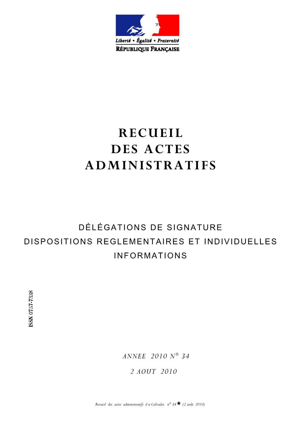 Recueil Des Actes Administratifs N° 34 Du 02