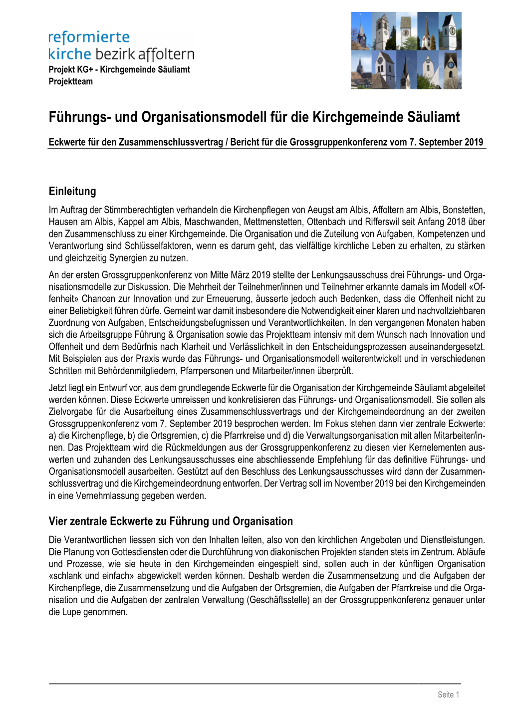 Führungs- Und Organisationsmodell Für Die Kirchgemeinde Säuliamt